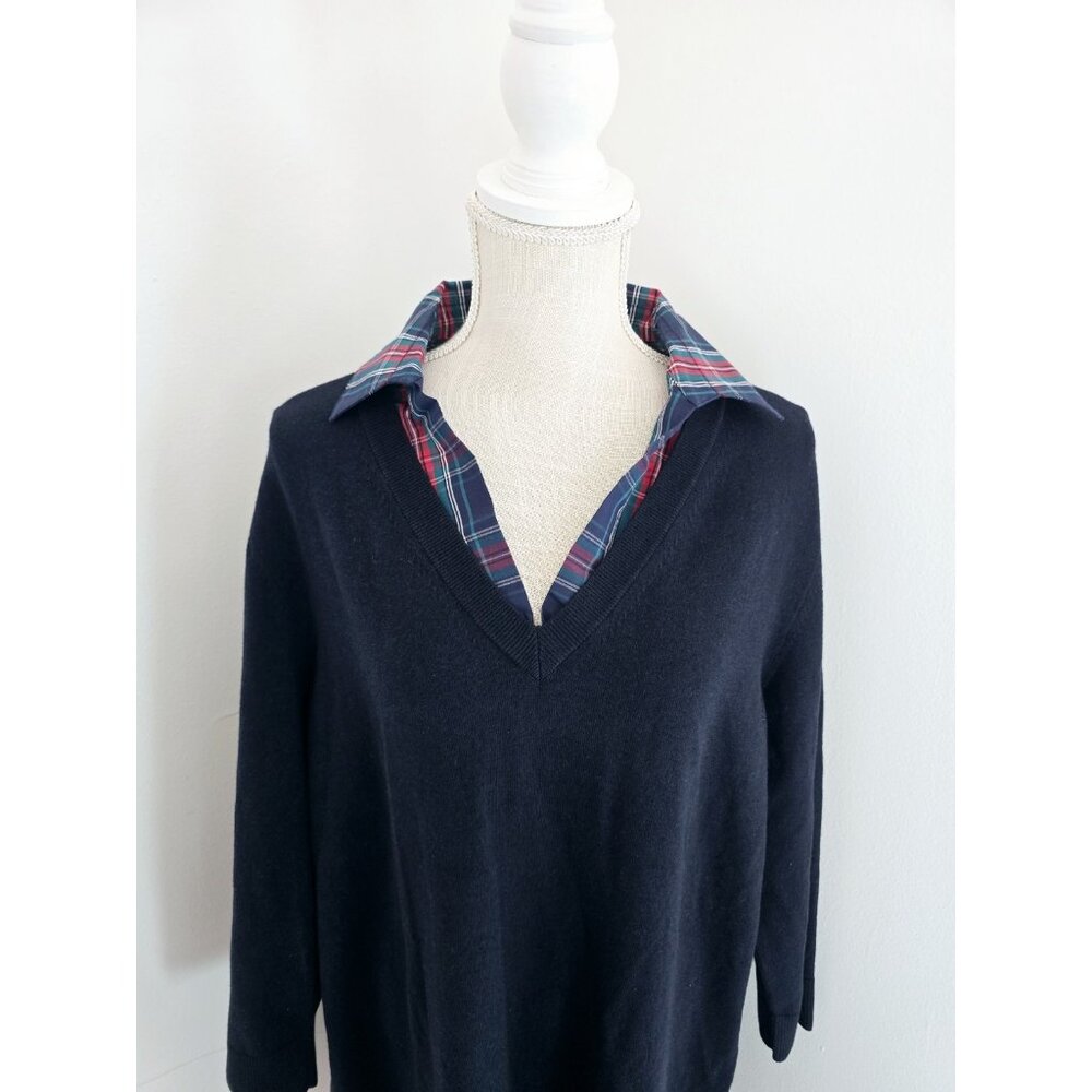 Draper James Wool Cotton Plaid Preppy Layered Shirt Sweater Dress 2X Collared - Picture 2 of 12